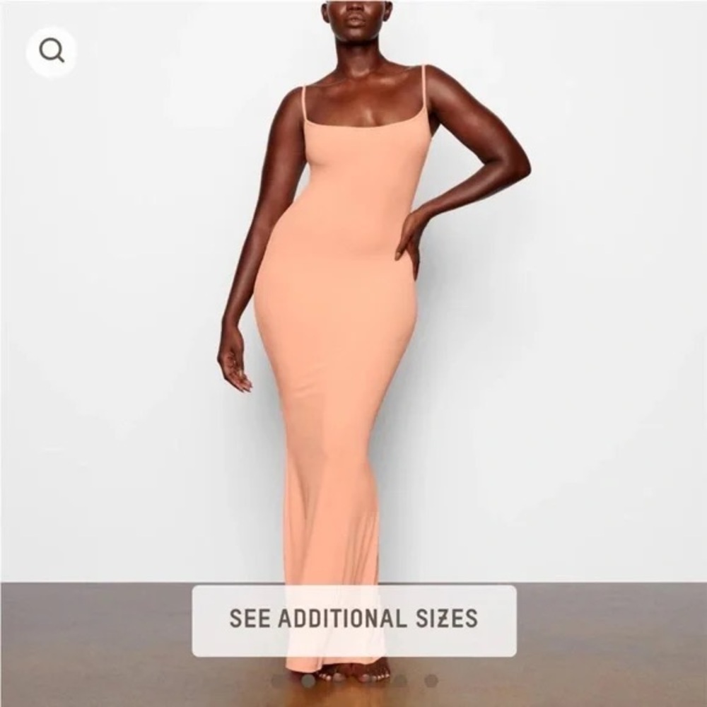 Skims Soft Lounge Long Slip Dress Peach Small NWT